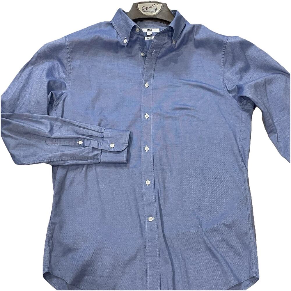 Uniqlo Mens Shirt M Blue Chambray Wedding Office Business Slim Fit‎ Event